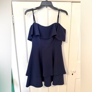 B. Darlin Navy Ruffle Tiered Spaghetti-Strap Dress